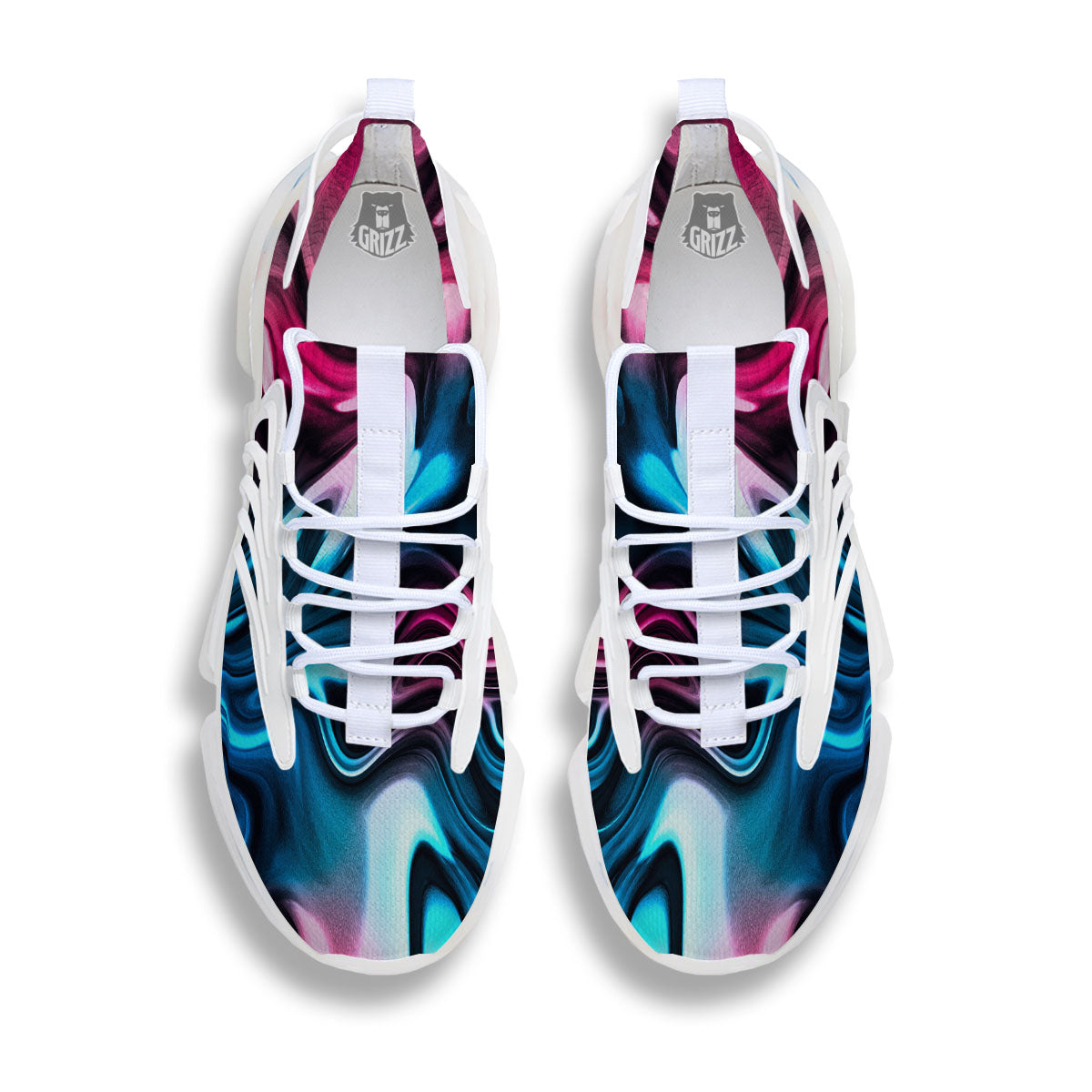 Holographic Psychedelic Print Pattern White Gym Shoes-grizzshop