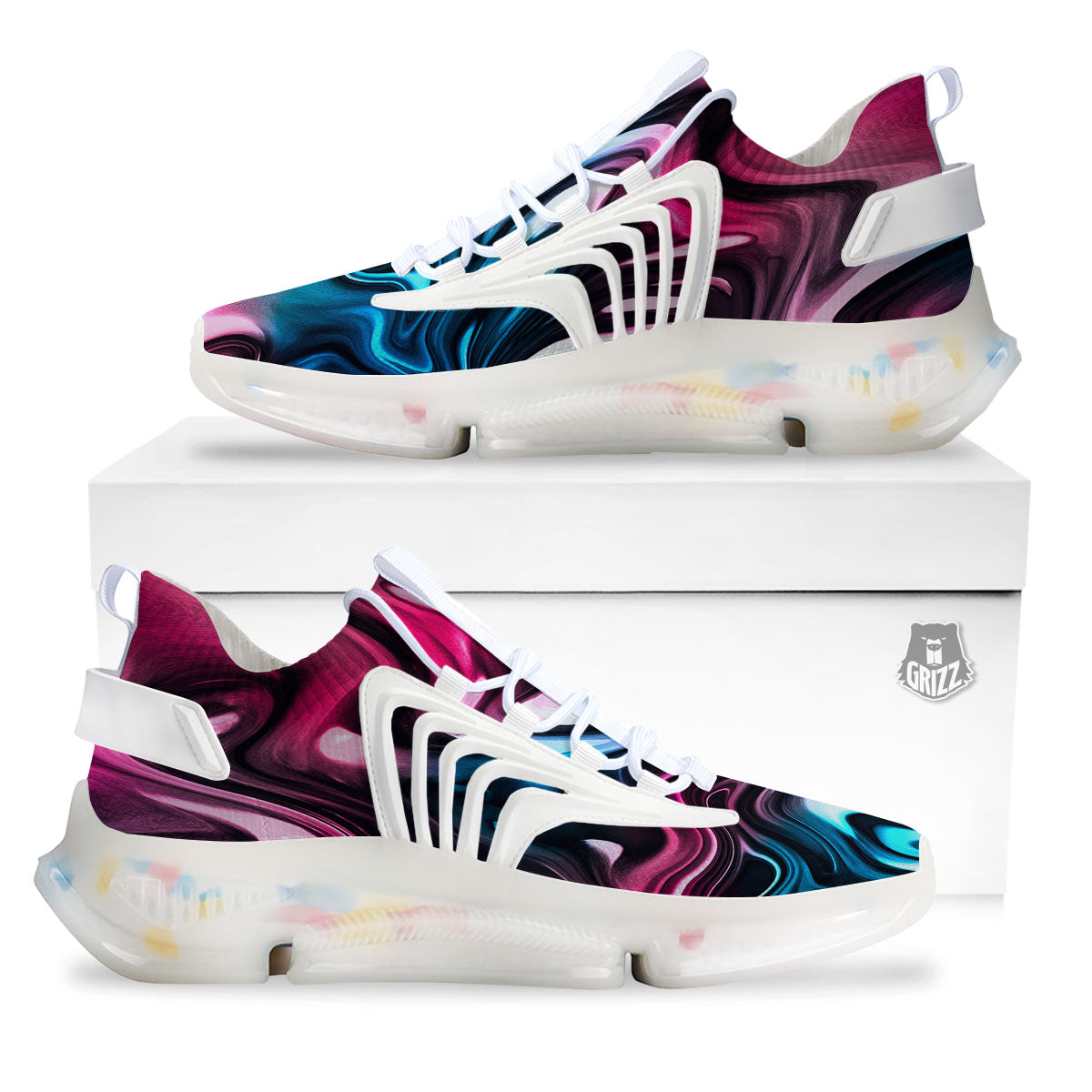 Holographic Psychedelic Print Pattern White Gym Shoes-grizzshop