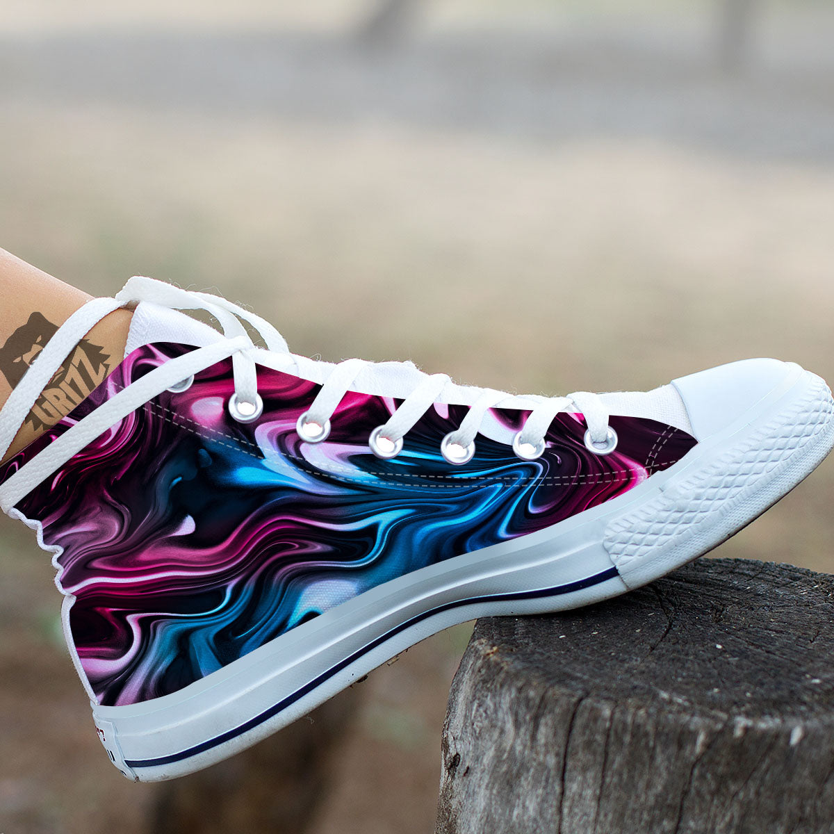 Holographic Psychedelic Print Pattern White High Top Shoes-grizzshop