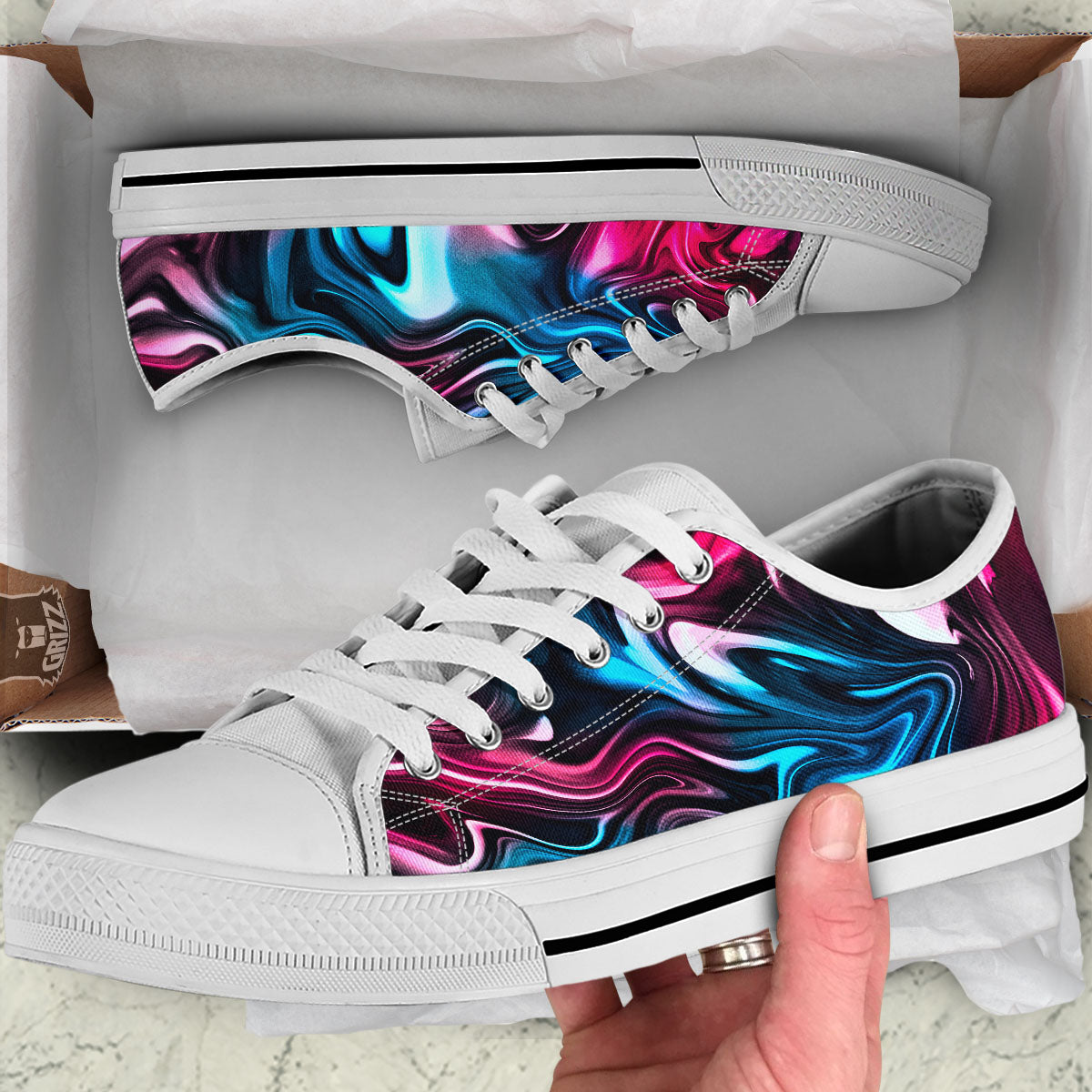 Holographic Psychedelic Print Pattern White Low Top Shoes-grizzshop