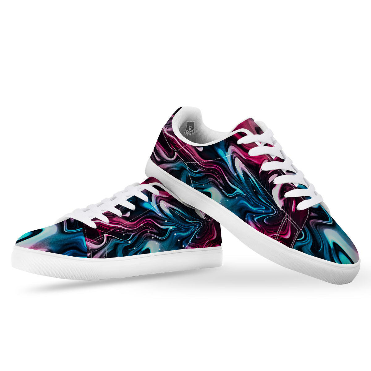 Holographic Psychedelic Print Pattern White Low Top Sneakers-grizzshop