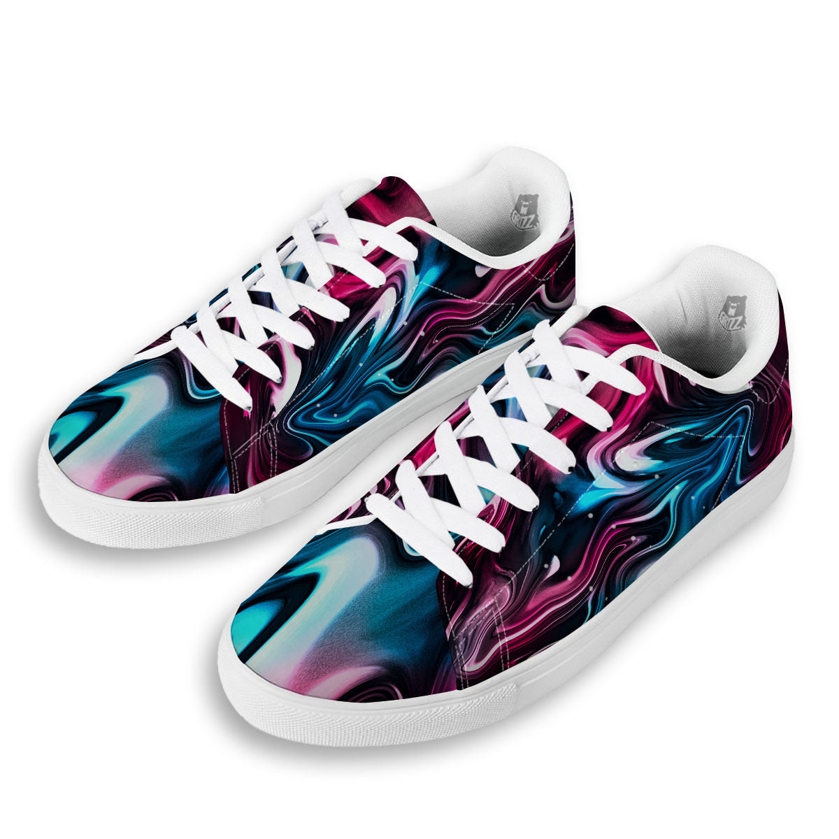 Holographic Psychedelic Print Pattern White Low Top Sneakers-grizzshop