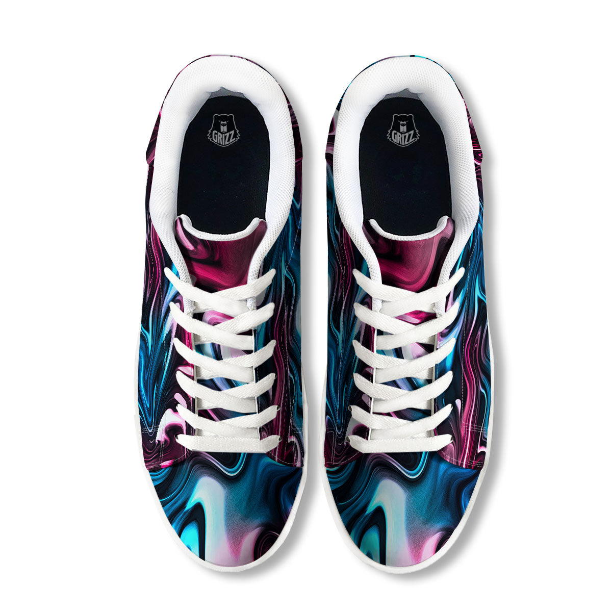 Holographic Psychedelic Print Pattern White Low Top Sneakers-grizzshop