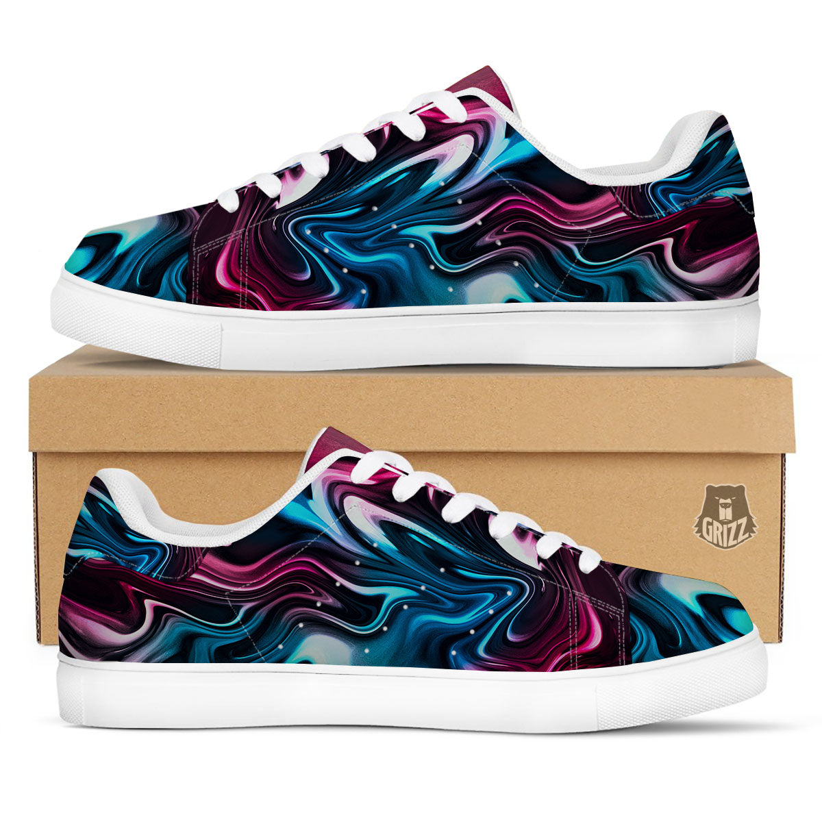 Holographic Psychedelic Print Pattern White Low Top Sneakers-grizzshop