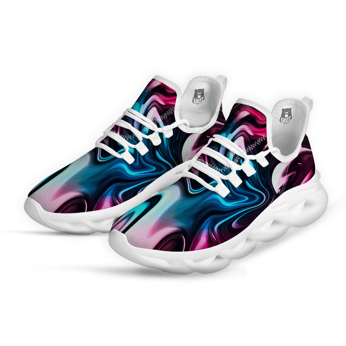 Holographic Psychedelic Print Pattern White Running Shoes-grizzshop