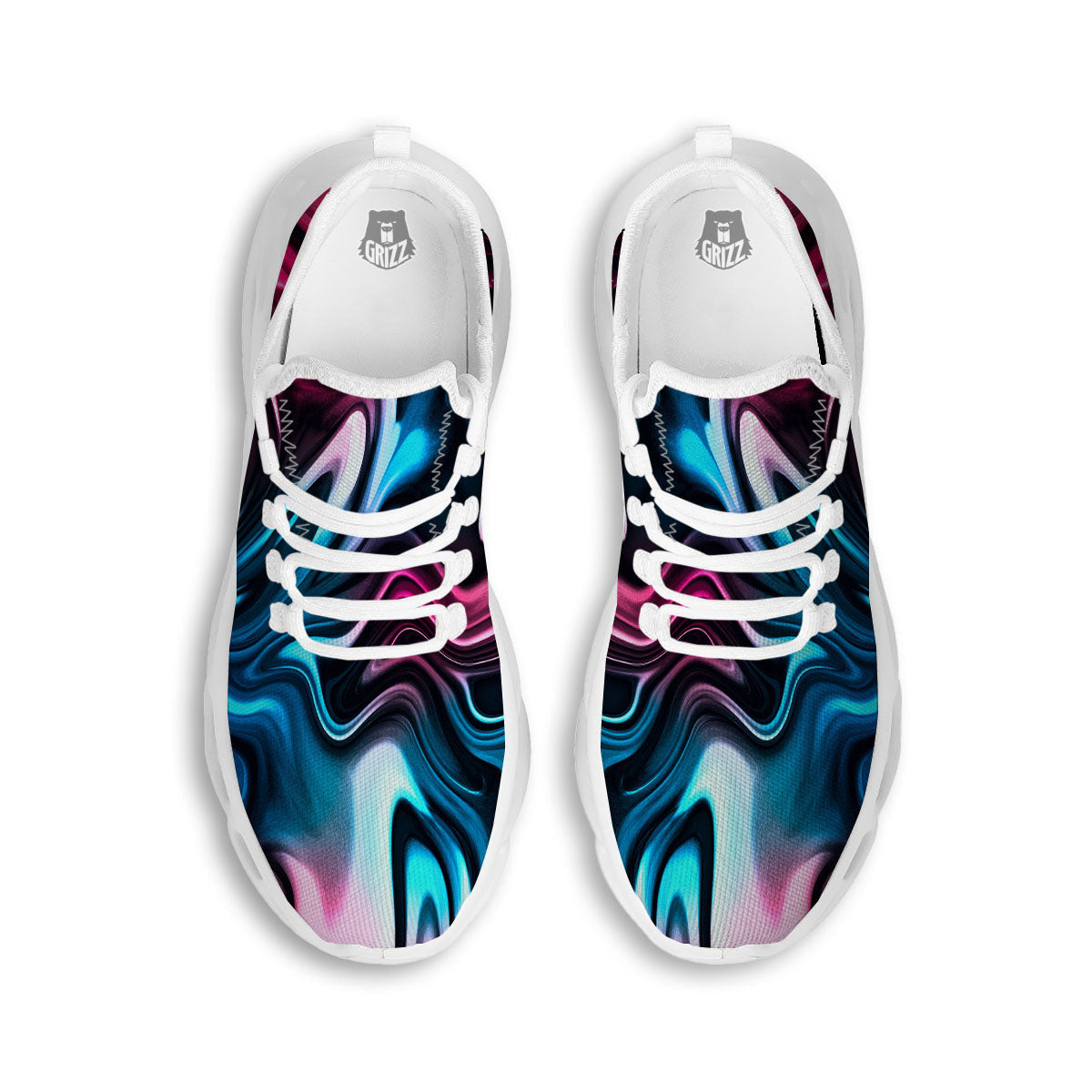 Holographic Psychedelic Print Pattern White Running Shoes-grizzshop
