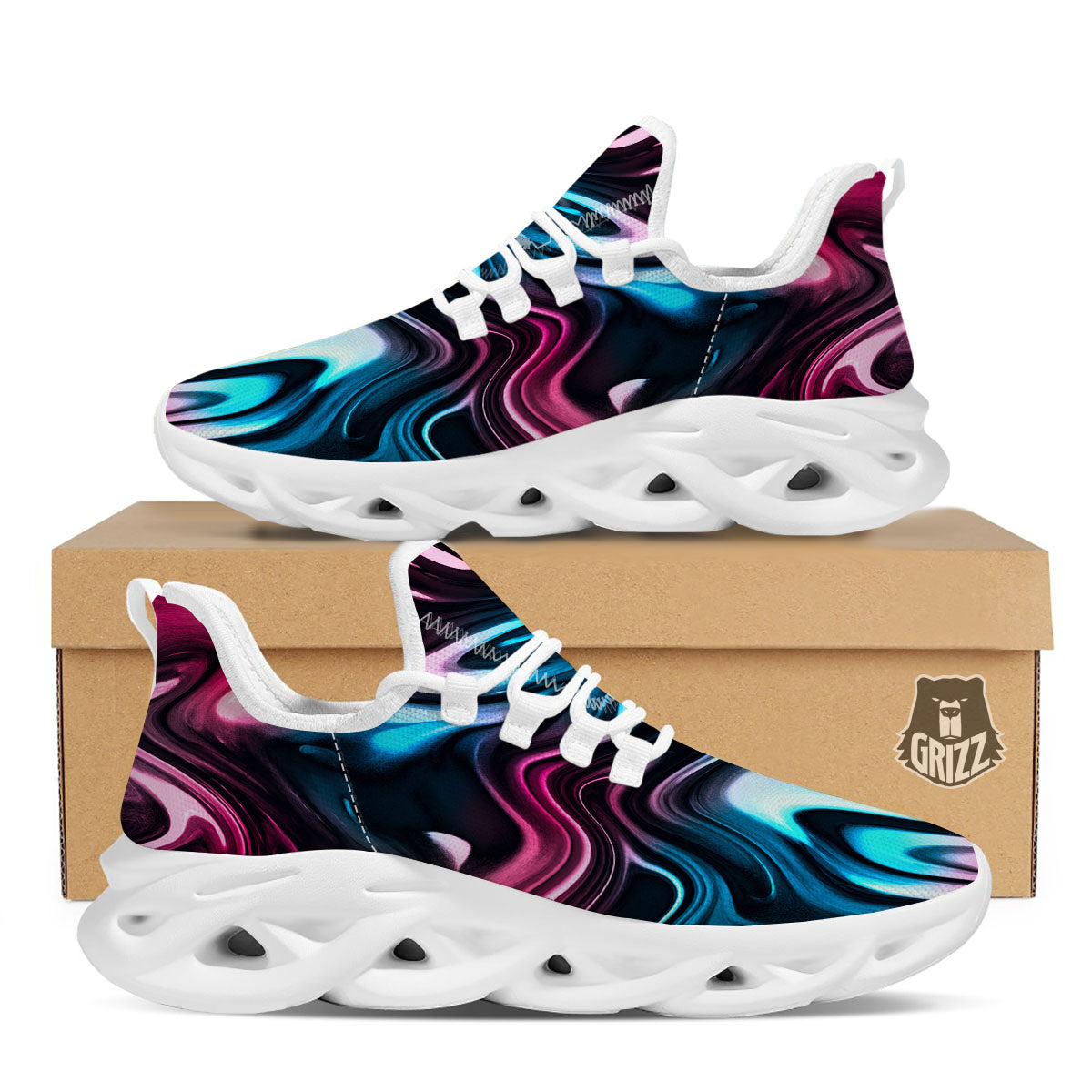Holographic Psychedelic Print Pattern White Running Shoes-grizzshop