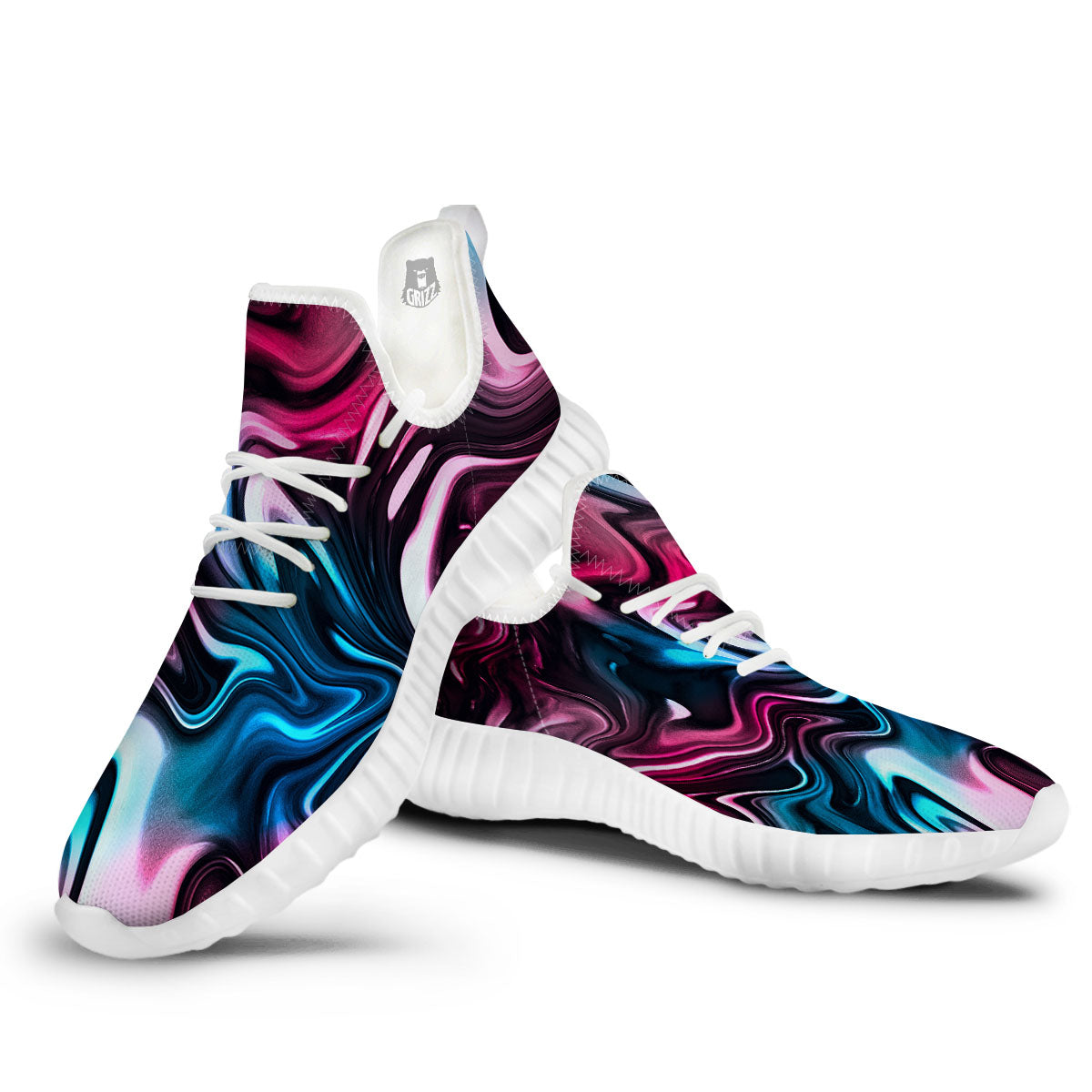 Holographic Psychedelic Print Pattern White Walking Shoes-grizzshop