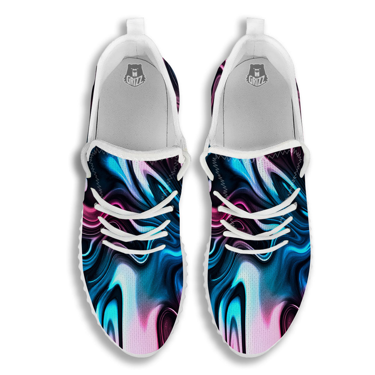 Holographic Psychedelic Print Pattern White Walking Shoes-grizzshop