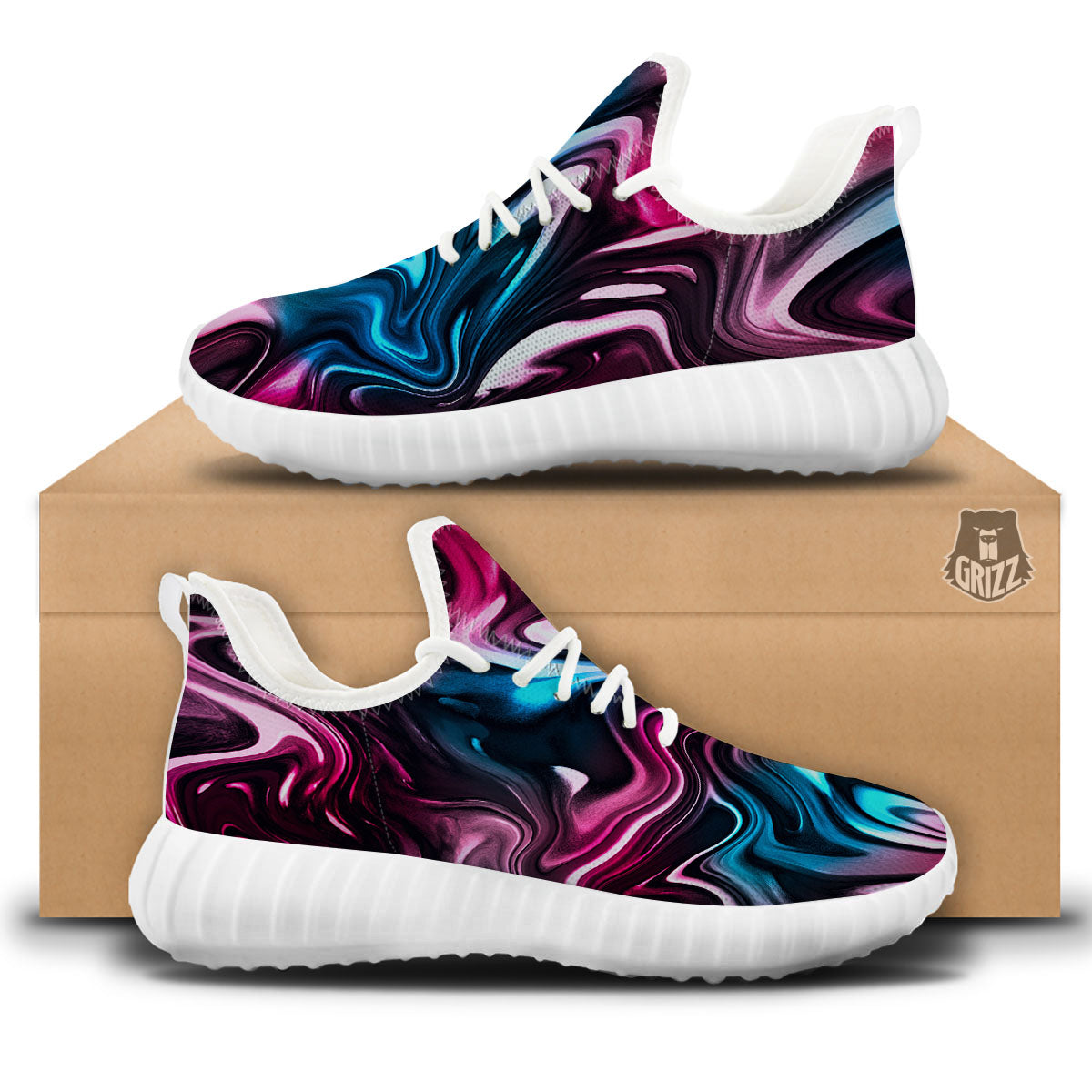 Holographic Psychedelic Print Pattern White Walking Shoes-grizzshop