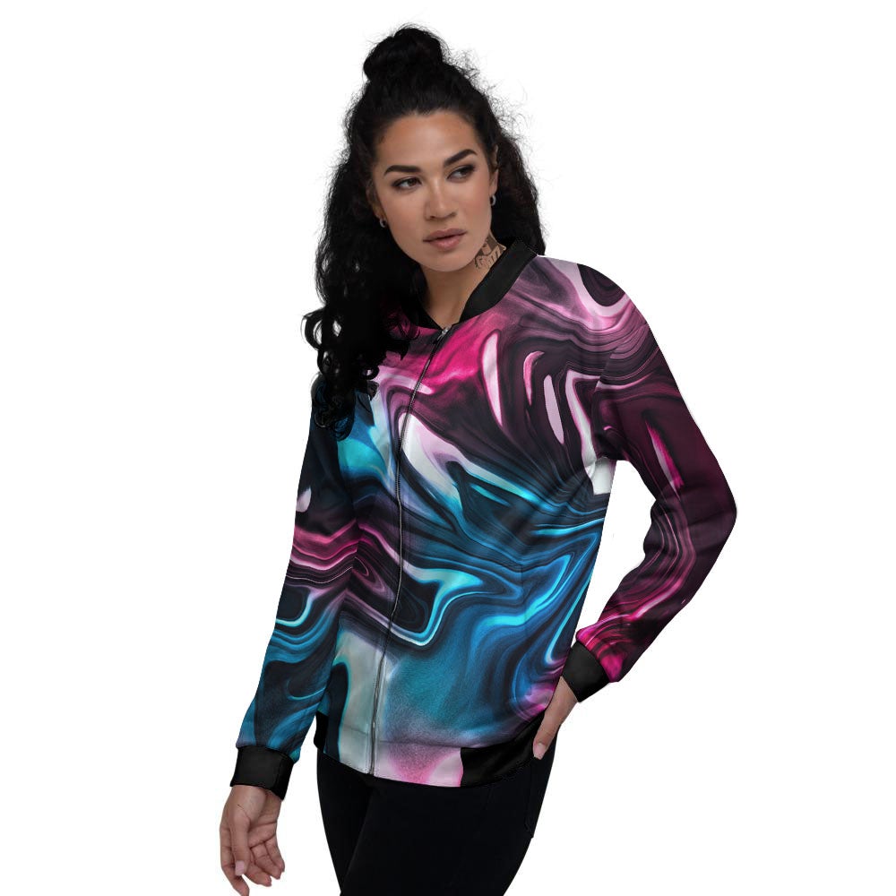 Holographic Psychedelic Print Pattern Women's Bomber Jacket-grizzshop