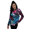 Holographic Psychedelic Print Pattern Women's Bomber Jacket-grizzshop