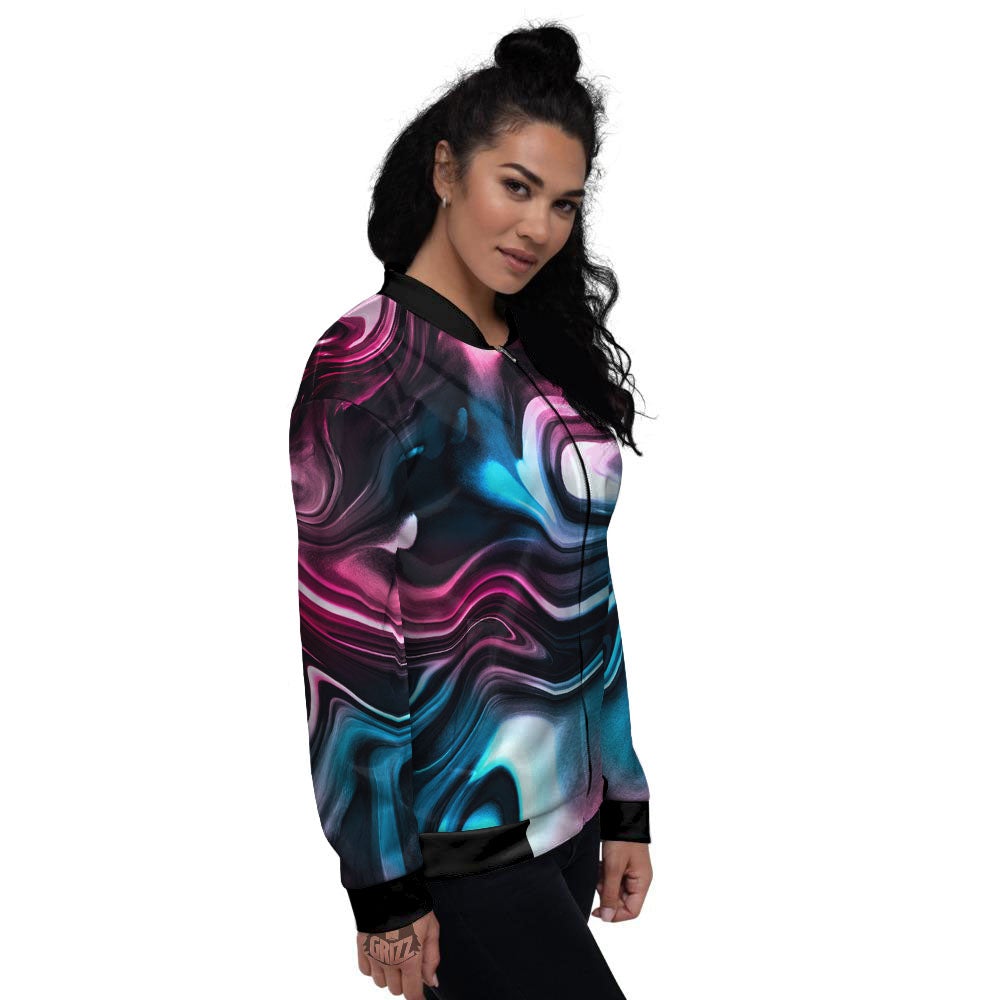 Holographic Psychedelic Print Pattern Women's Bomber Jacket-grizzshop