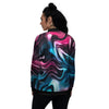 Holographic Psychedelic Print Pattern Women's Bomber Jacket-grizzshop