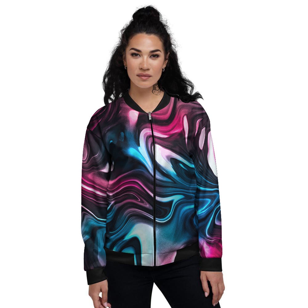 Holographic Psychedelic Print Pattern Women's Bomber Jacket-grizzshop