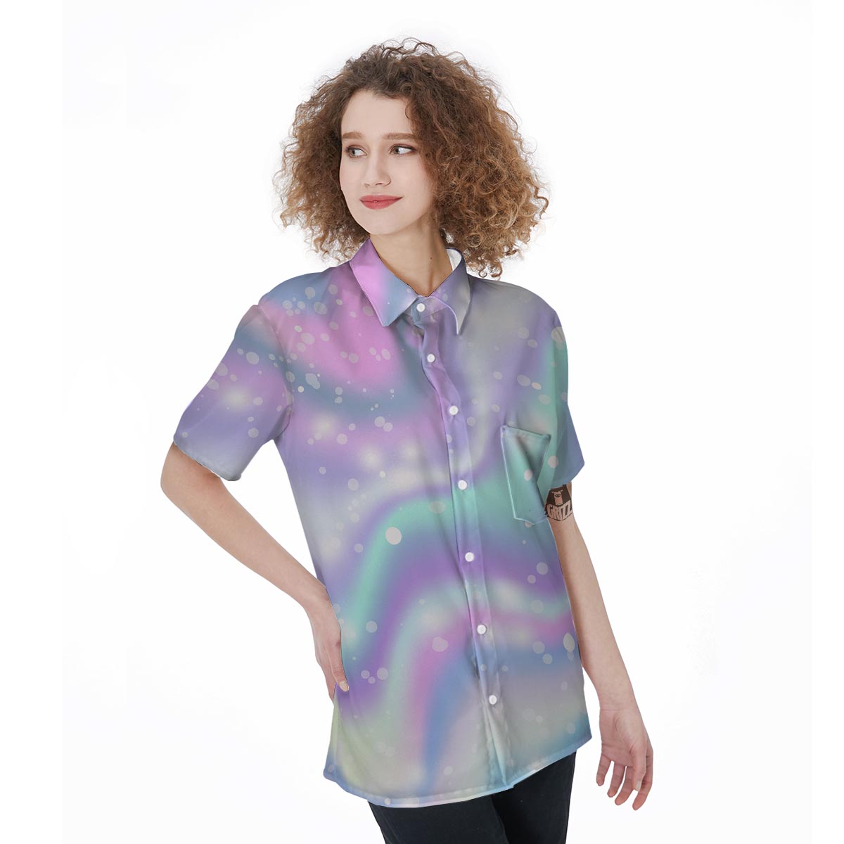 Holographic Psychedelic Women's Short Sleeve Shirts-grizzshop