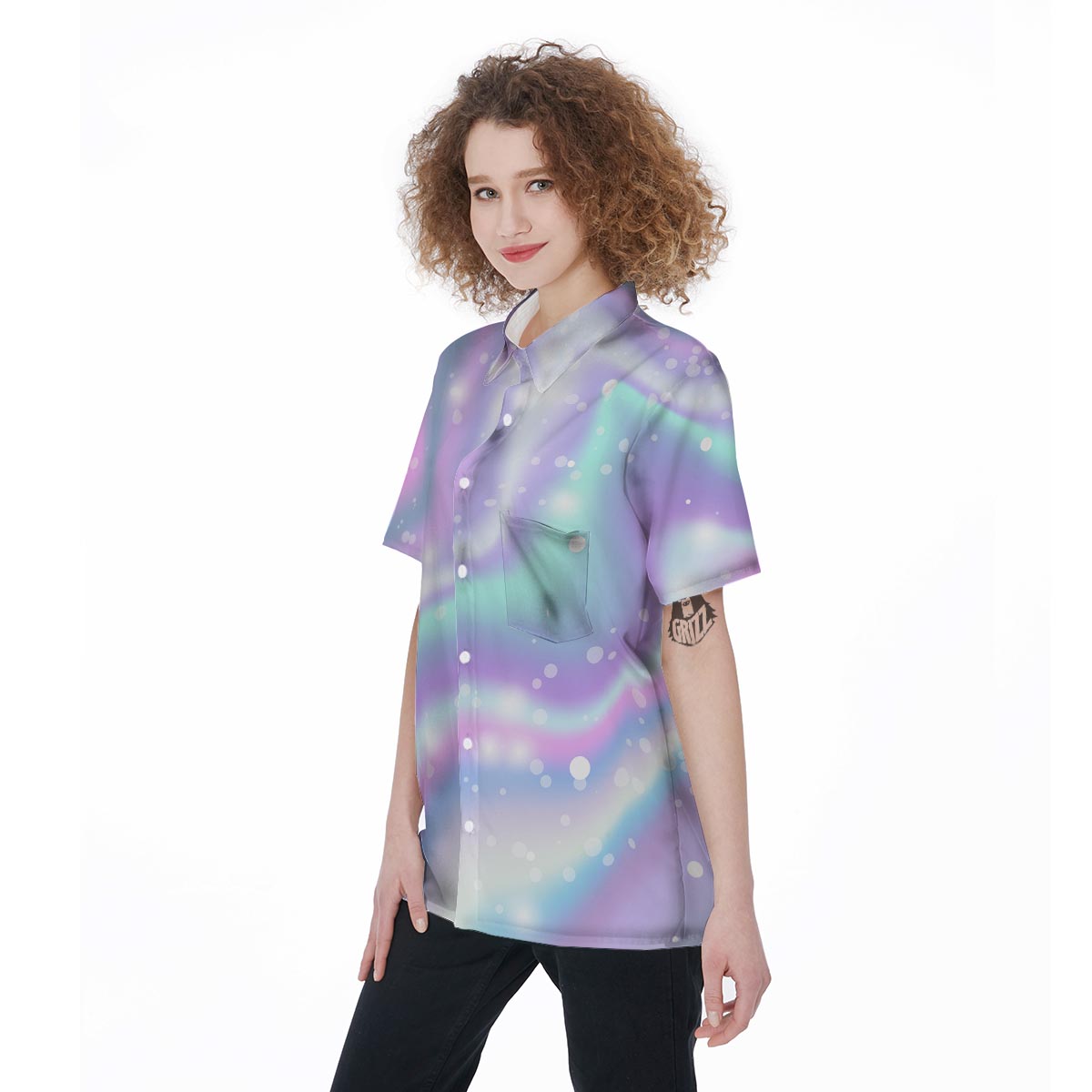 Holographic Psychedelic Women's Short Sleeve Shirts-grizzshop