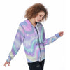 Holographic Psychedelic Women's Zip Up Hoodie-grizzshop