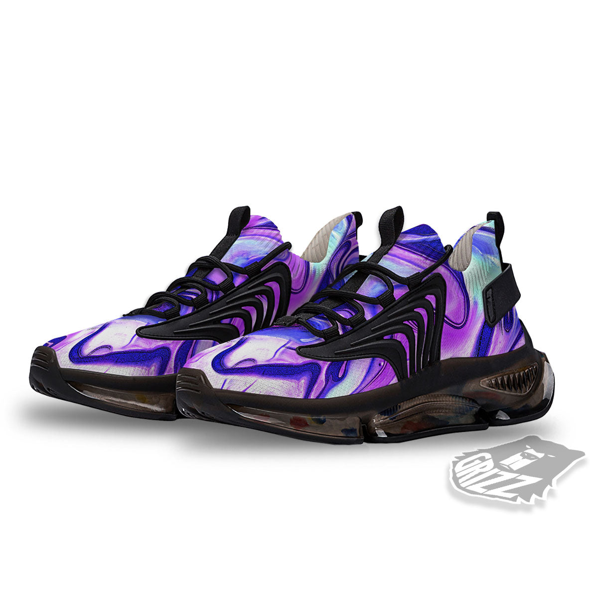 Holographic Purple Print Pattern Black Gym Shoes-grizzshop