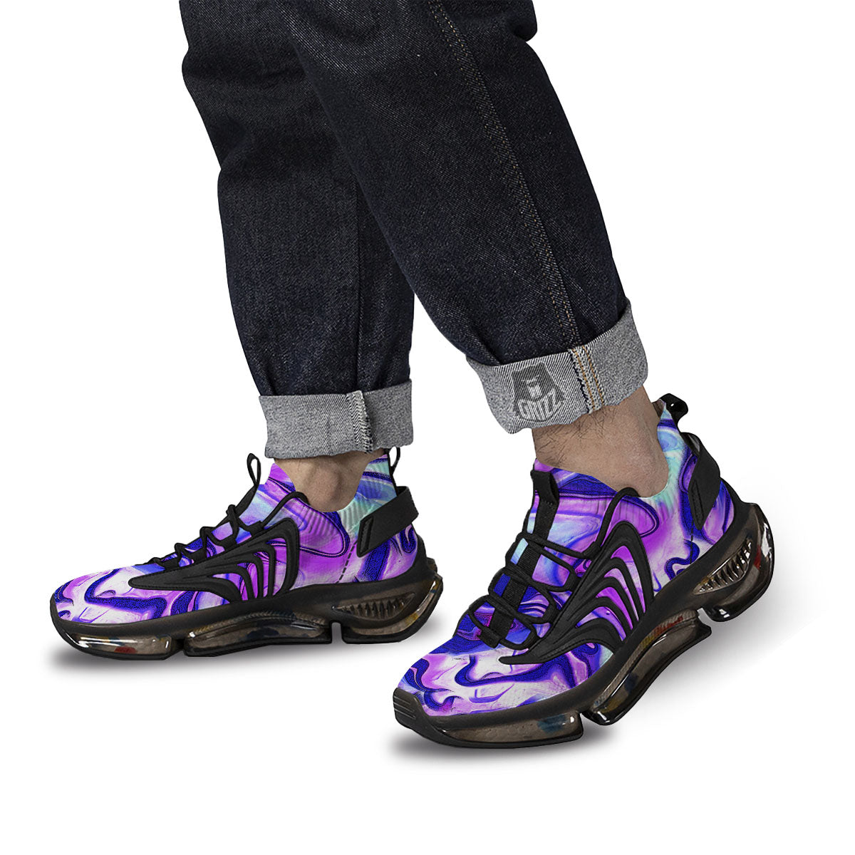 Holographic Purple Print Pattern Black Gym Shoes-grizzshop