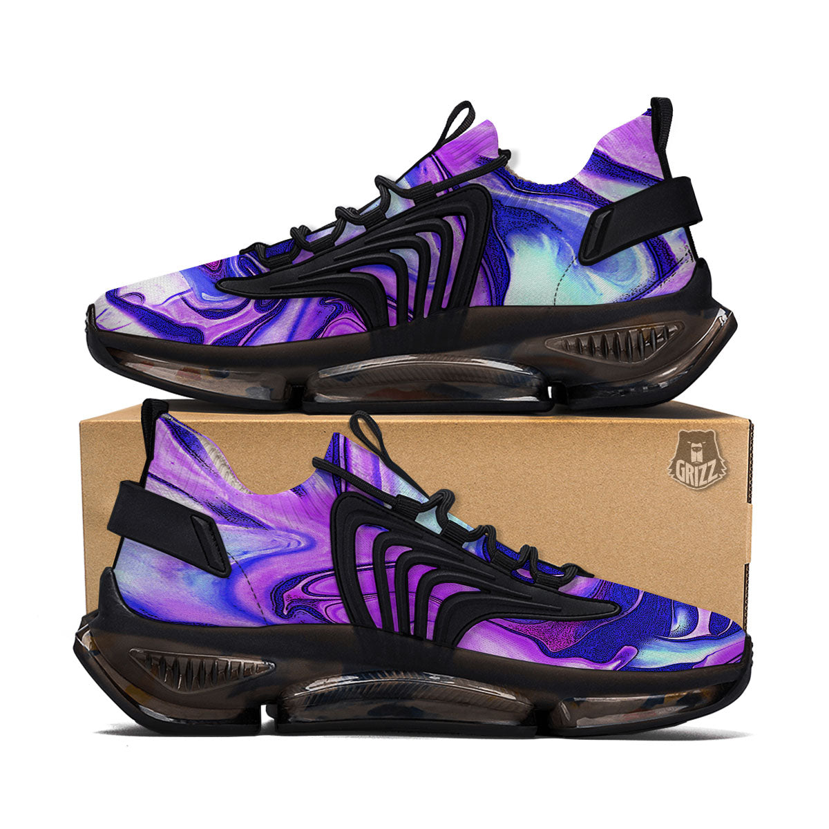 Holographic Purple Print Pattern Black Gym Shoes-grizzshop