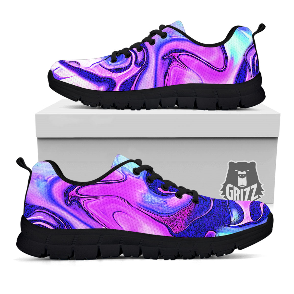 Holographic Purple Print Pattern Black Sneaker-grizzshop