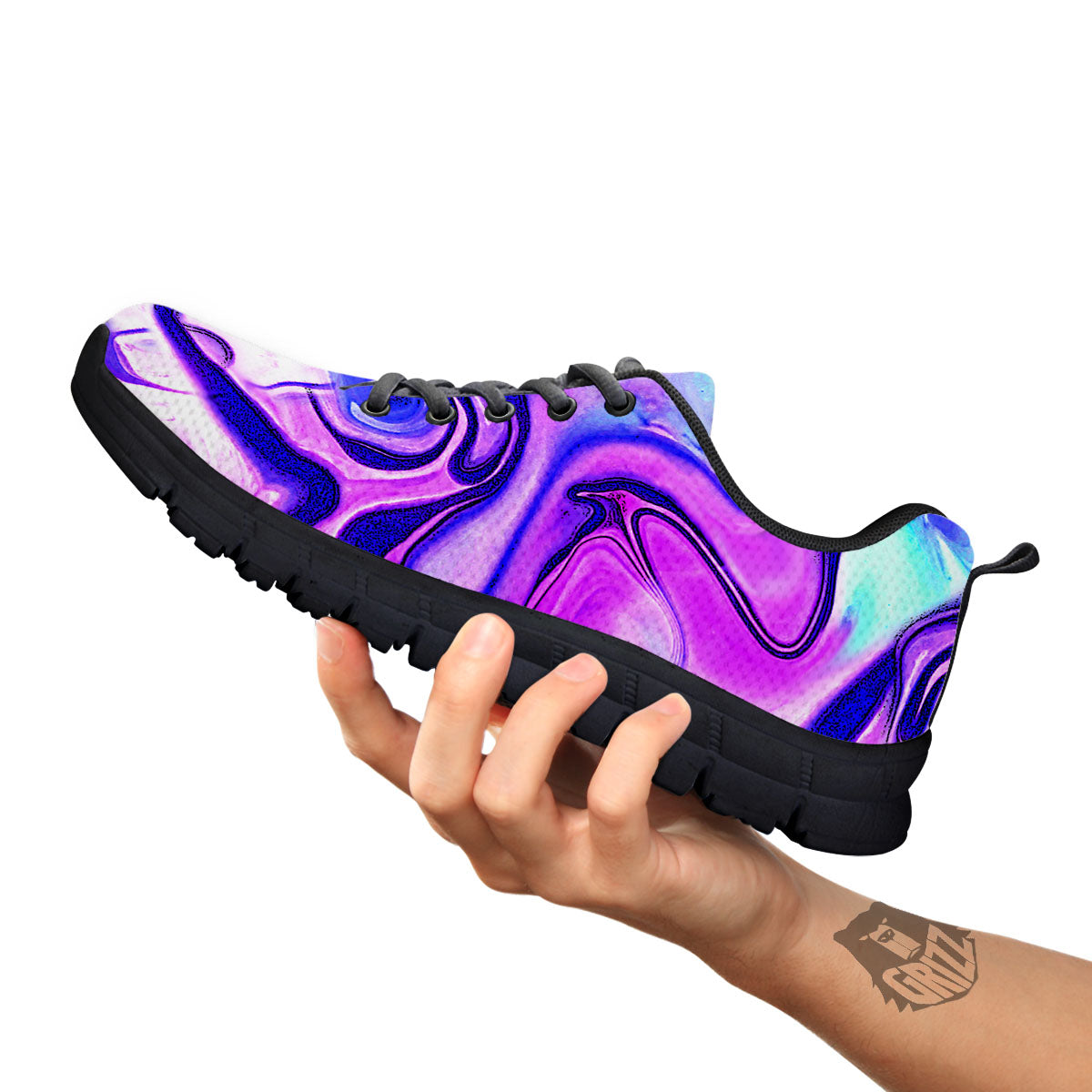 Holographic Purple Print Pattern Black Sneaker-grizzshop