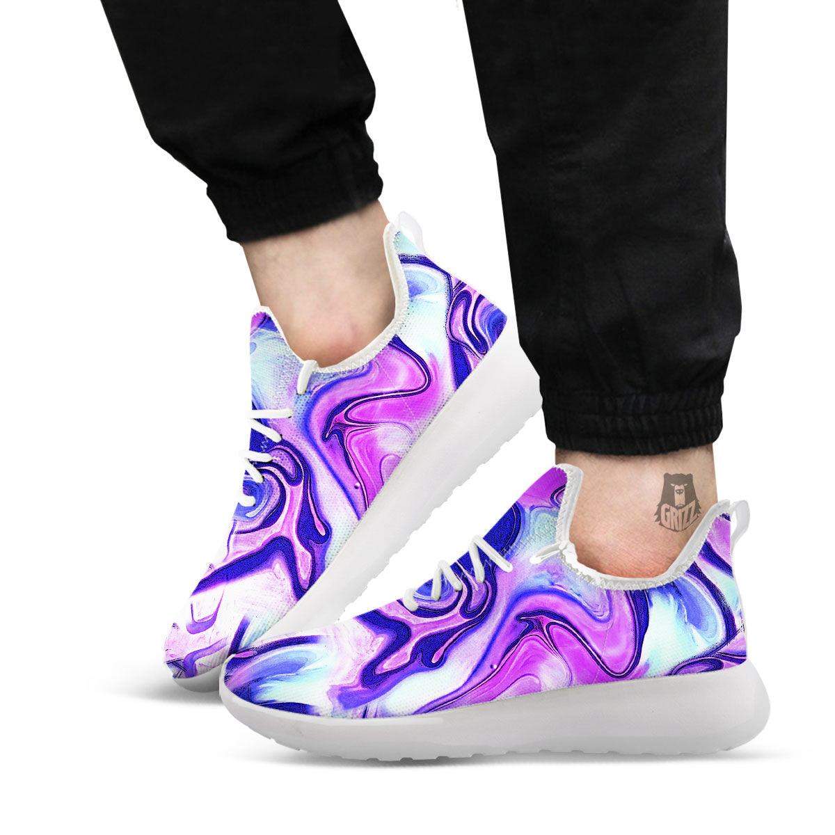 Holographic Purple Print Pattern White Athletic Shoes-grizzshop