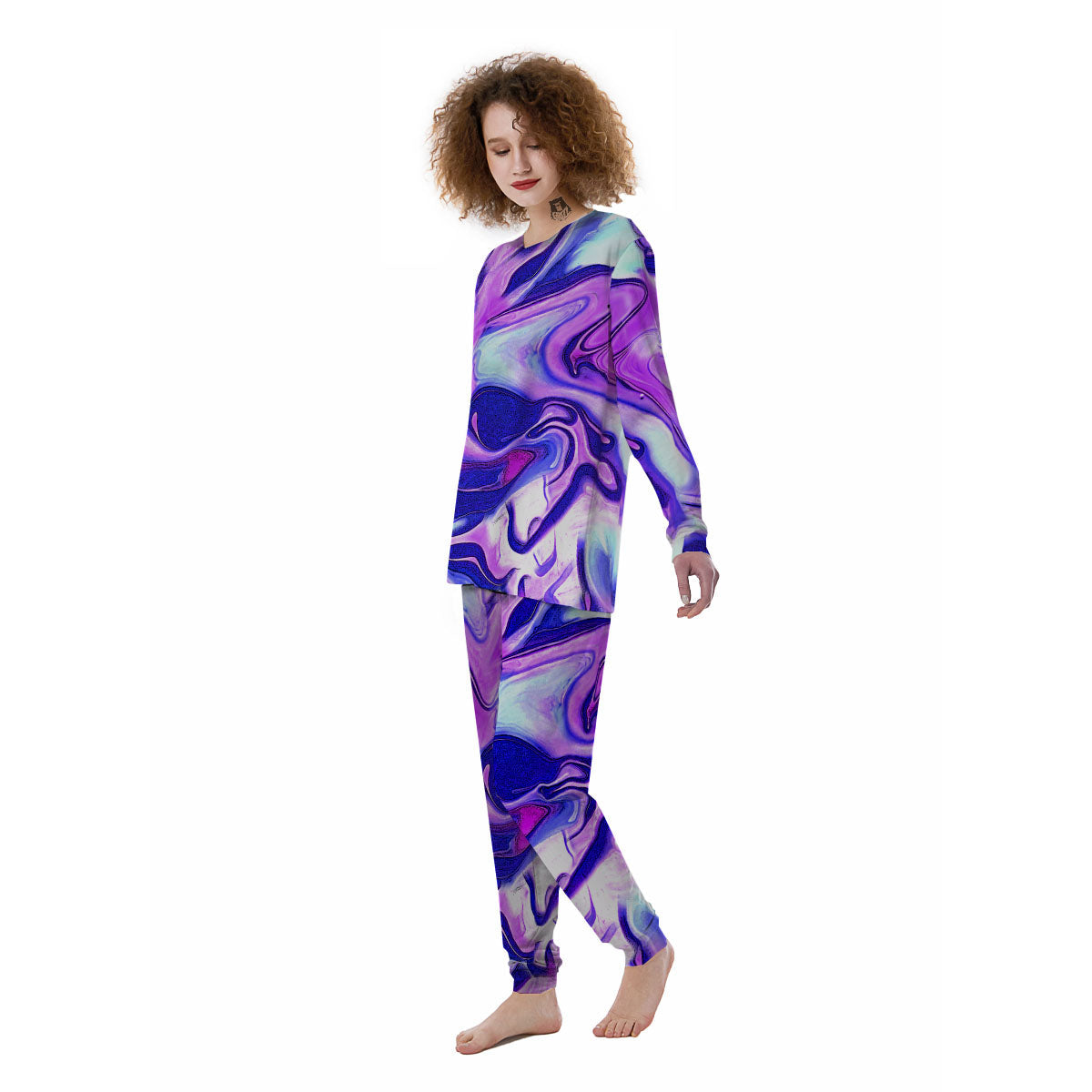 Holographic Purple Print Pattern Women's Pajamas-grizzshop