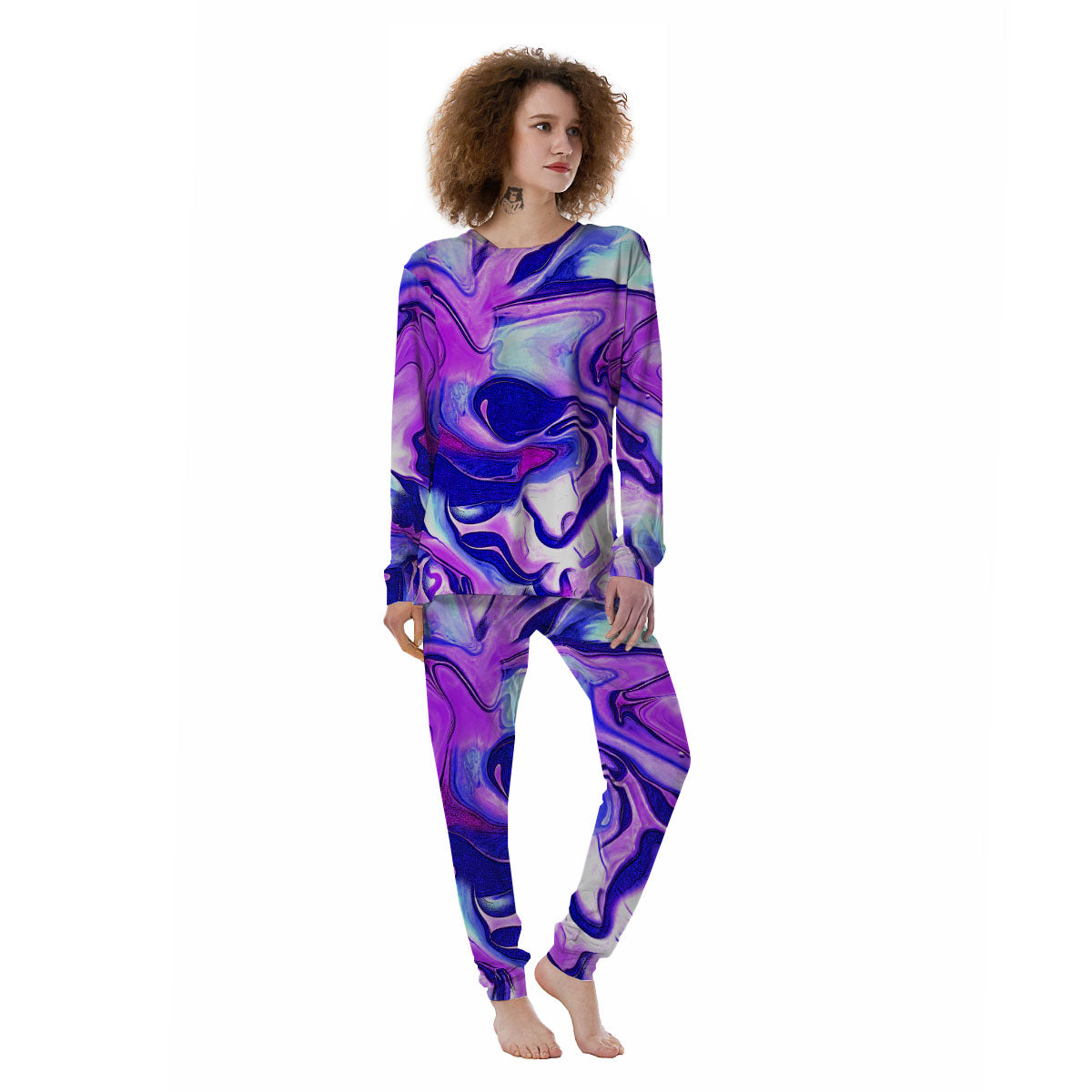 Holographic Purple Print Pattern Women's Pajamas-grizzshop