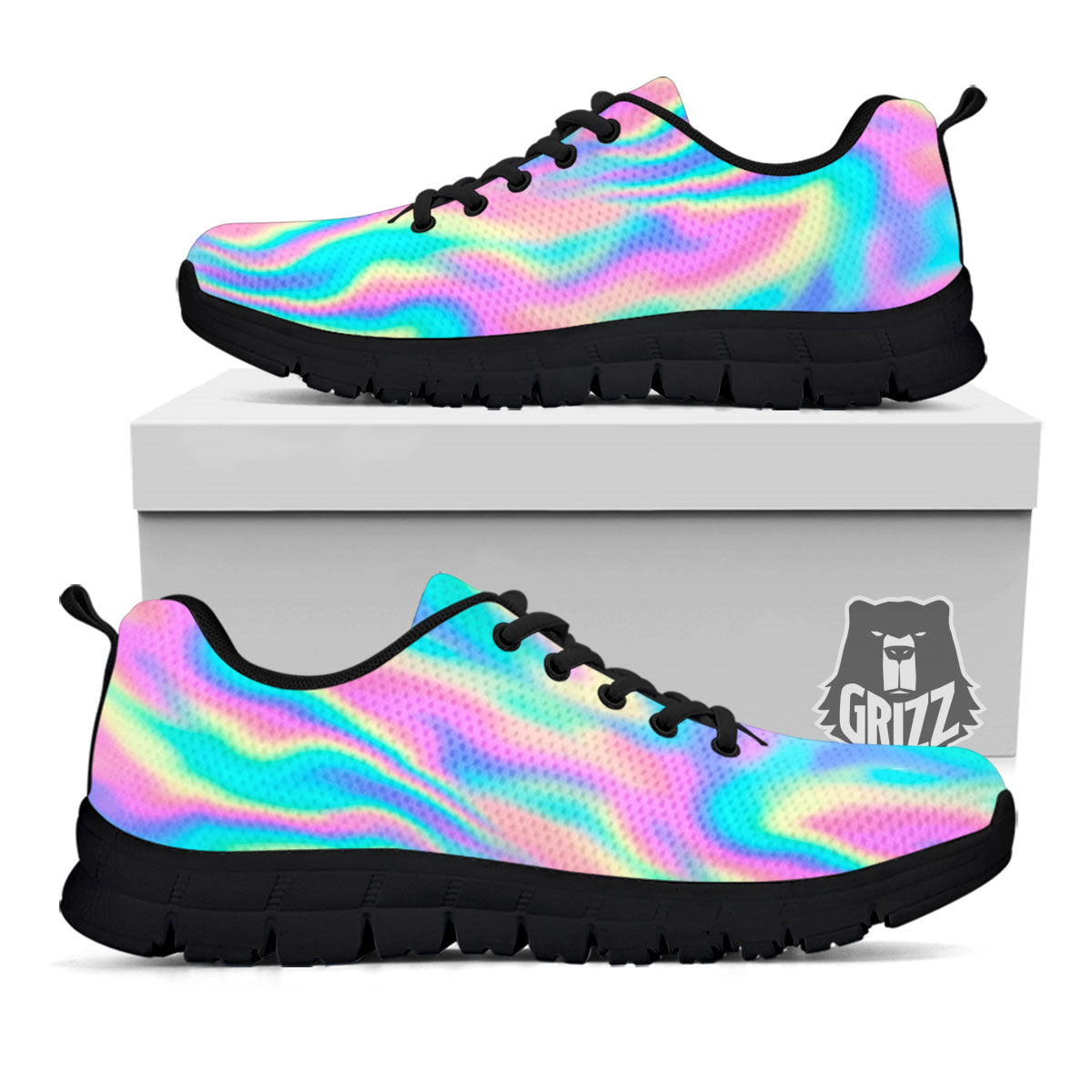 Holographic Rainbow Print Pattern Black Sneaker-grizzshop