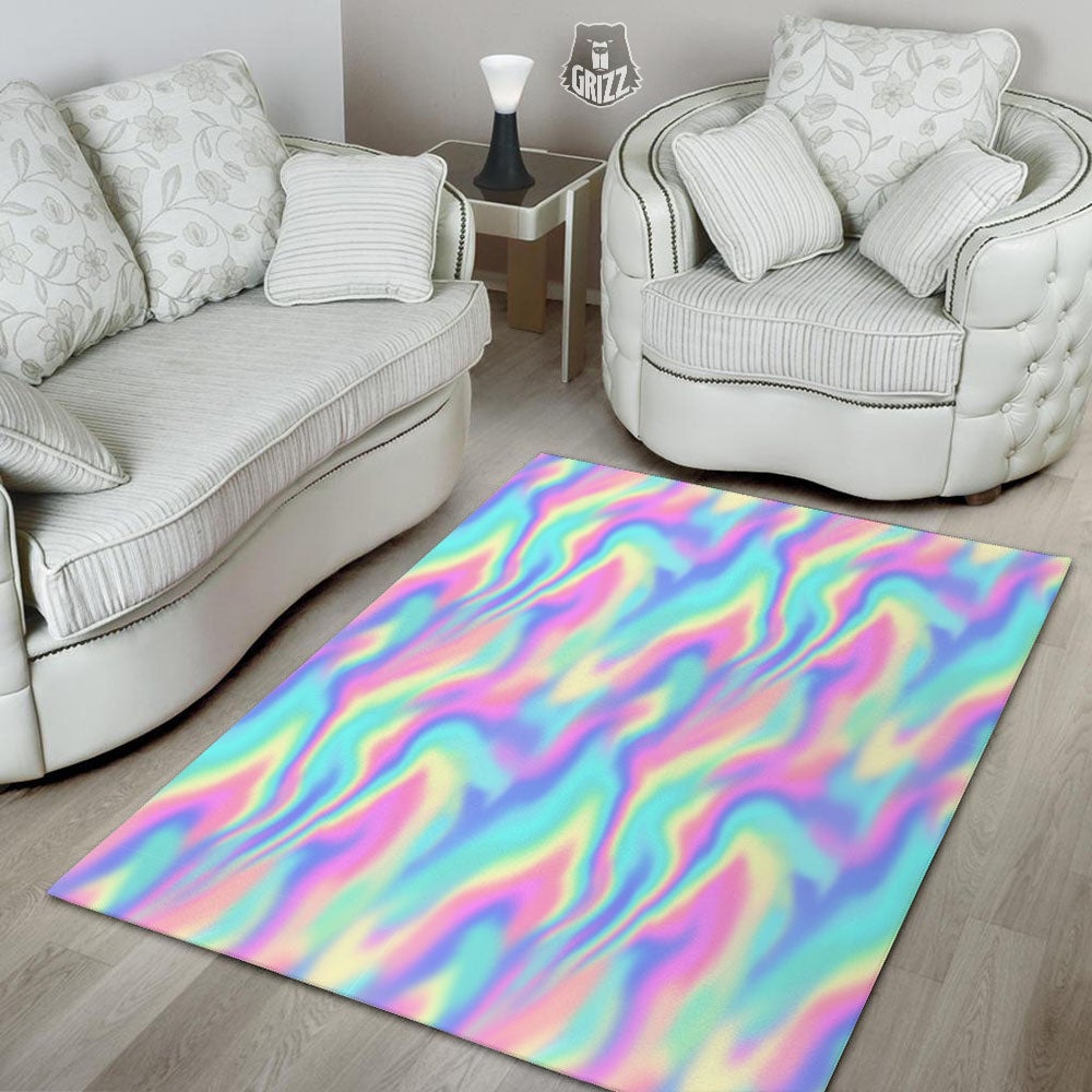 Holographic Rainbow Print Pattern Floor Mat-grizzshop