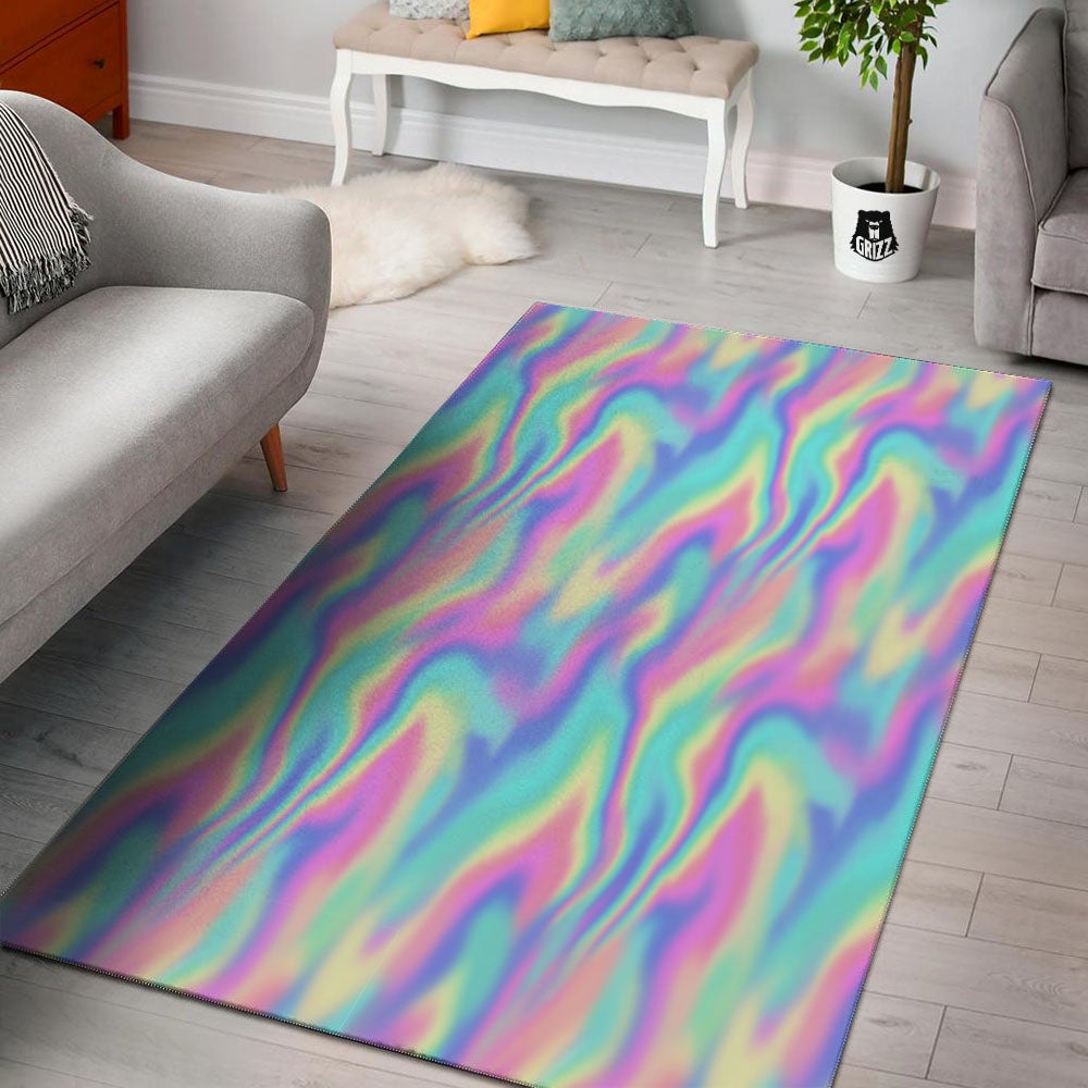Holographic Rainbow Print Pattern Floor Mat-grizzshop