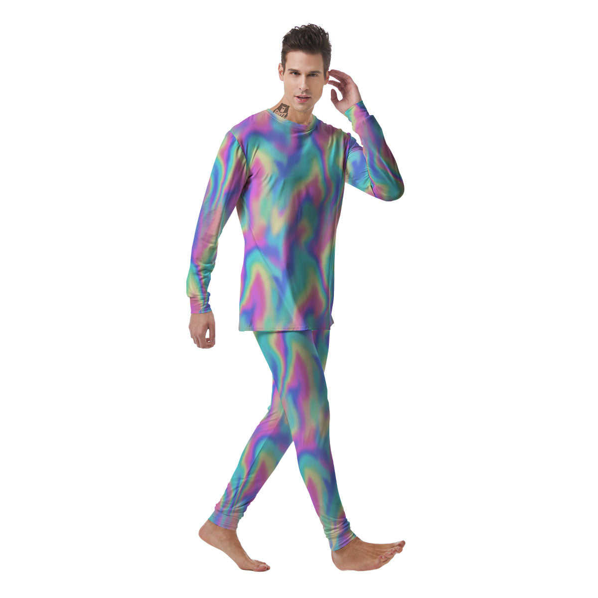 Holographic Rainbow Print Pattern Men's Pajamas-grizzshop