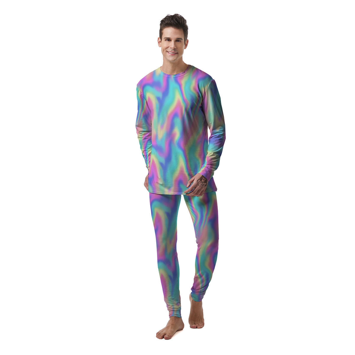 Holographic Rainbow Print Pattern Men's Pajamas-grizzshop