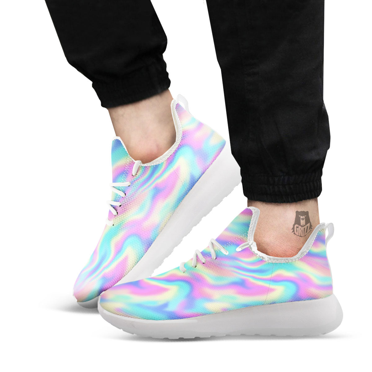 Holographic Rainbow Print Pattern White Athletic Shoes-grizzshop