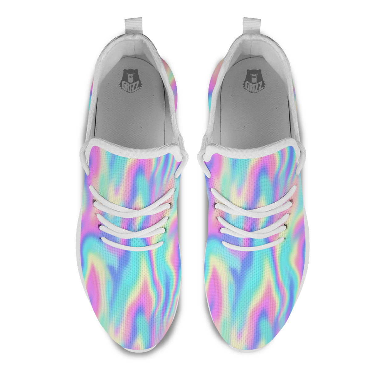 Holographic Rainbow Print Pattern White Athletic Shoes-grizzshop