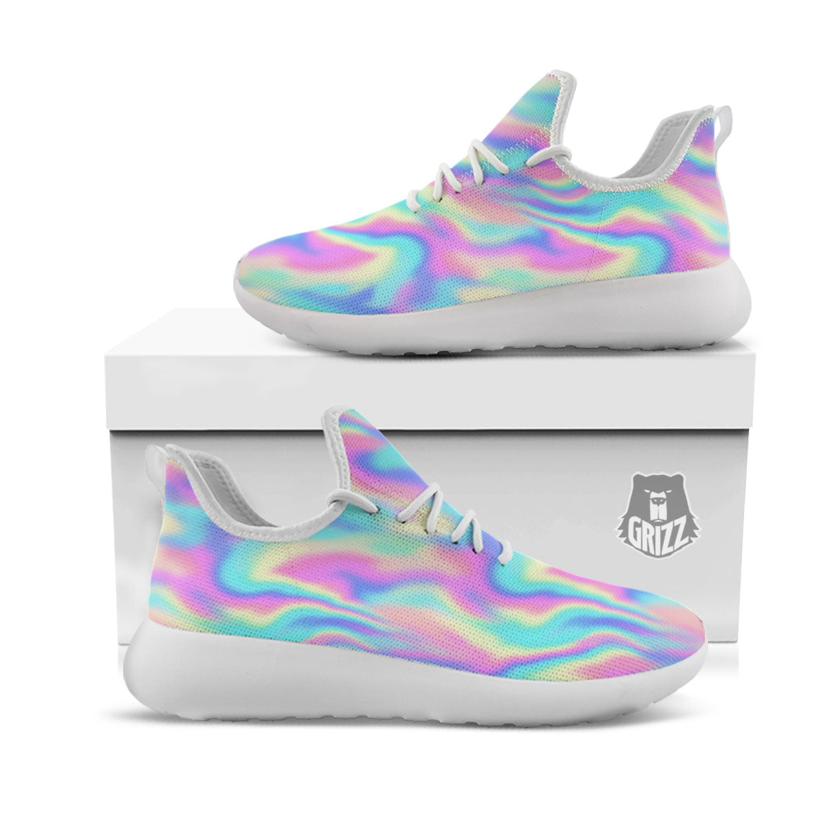 Holographic Rainbow Print Pattern White Athletic Shoes-grizzshop