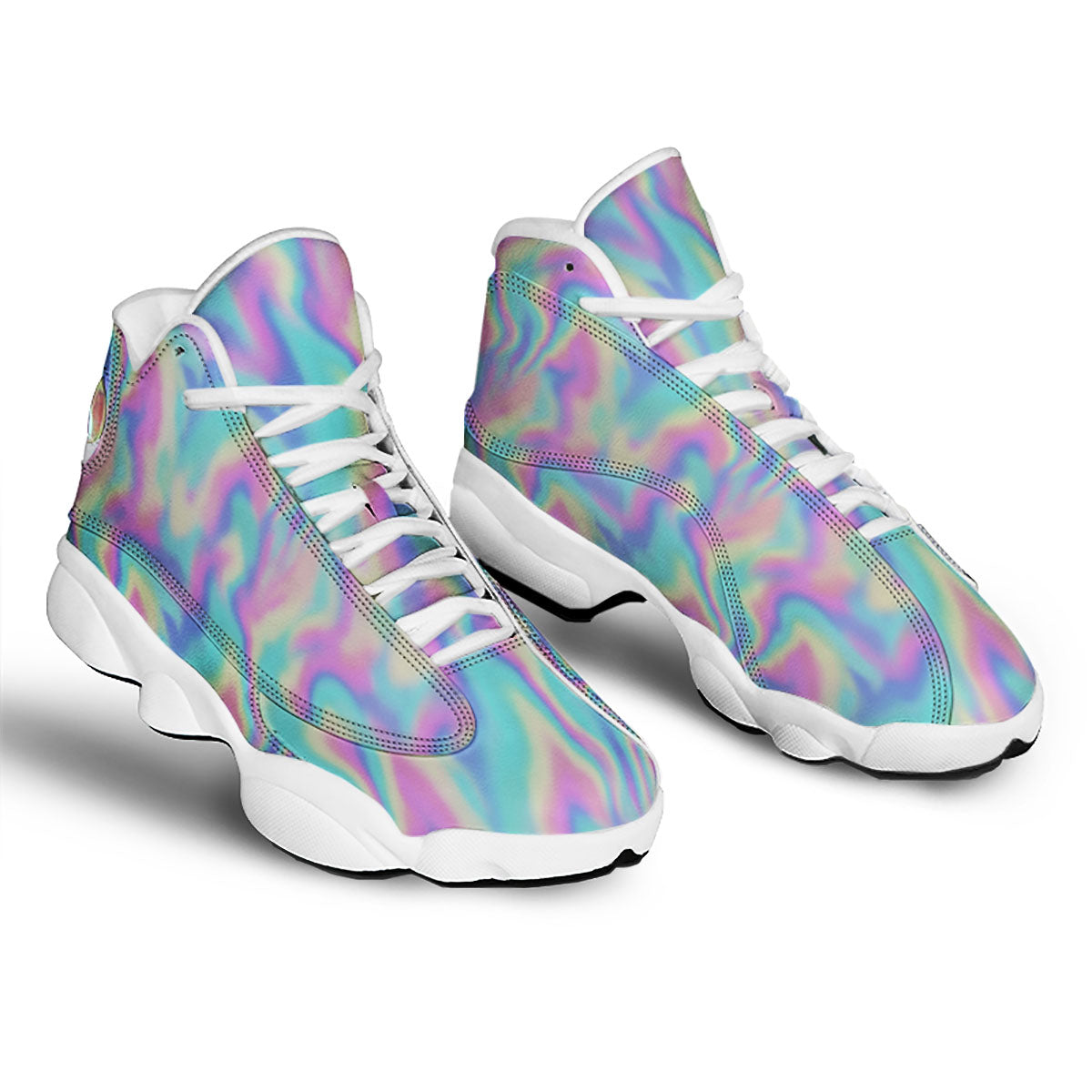 Holographic Rainbow Print Pattern White Basketball Shoes-grizzshop
