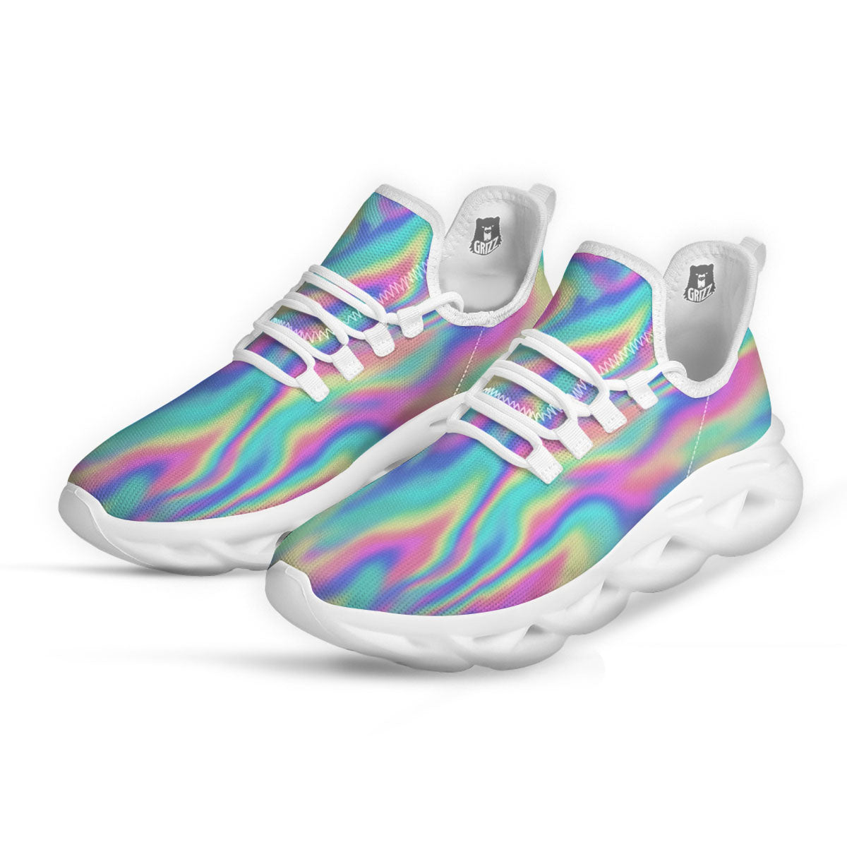 Holographic Rainbow Print Pattern White Running Shoes-grizzshop