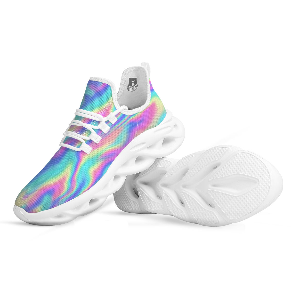 Holographic Rainbow Print Pattern White Running Shoes-grizzshop