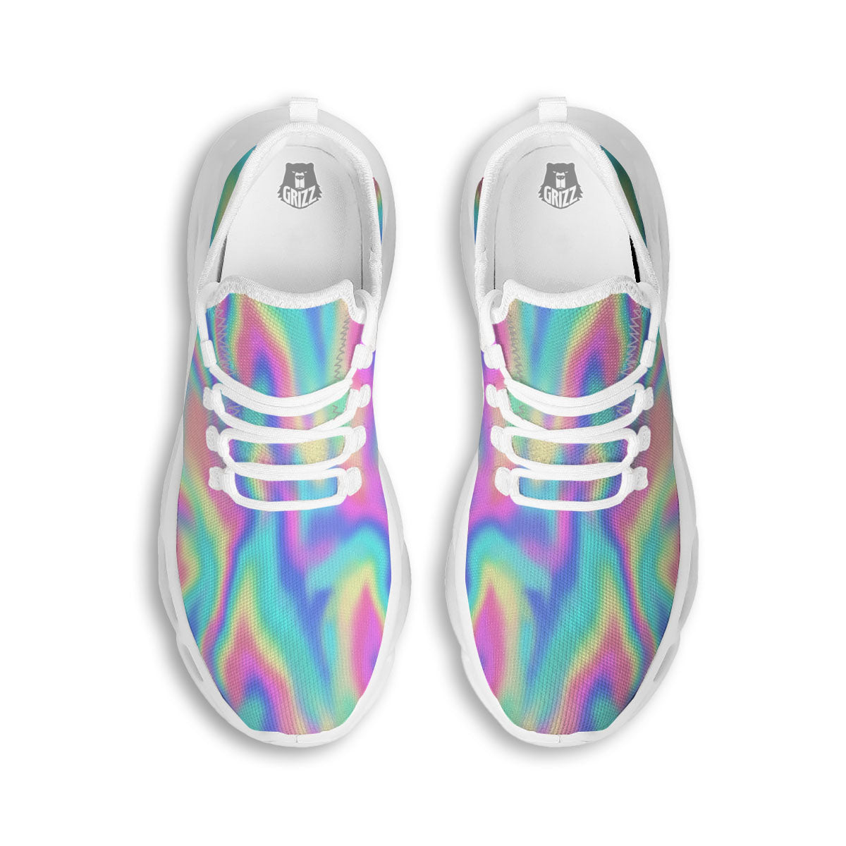 Holographic Rainbow Print Pattern White Running Shoes-grizzshop