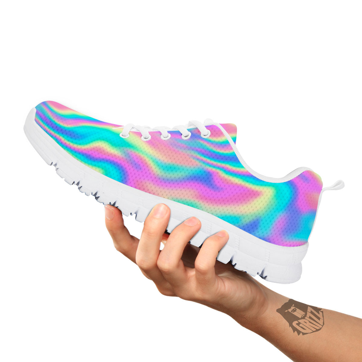 Holographic Rainbow Print Pattern White Sneaker-grizzshop