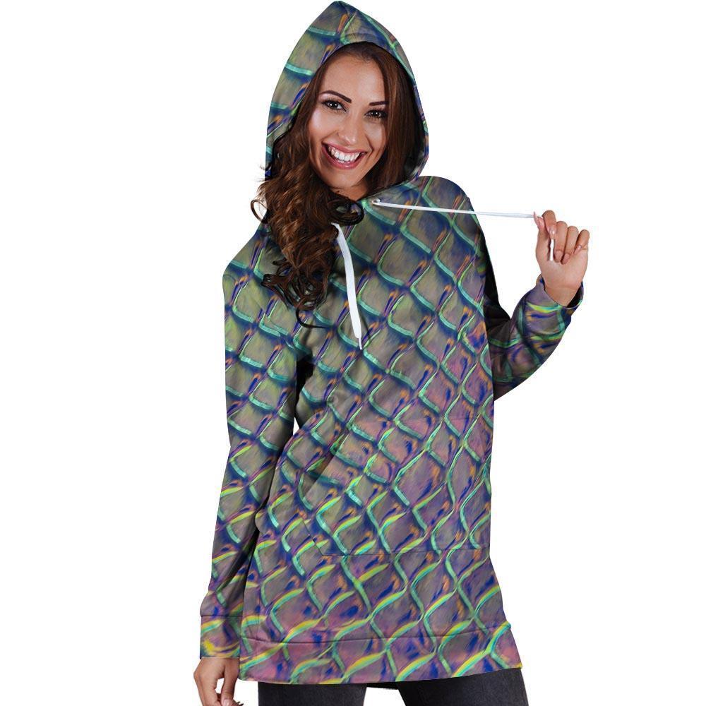 Holographic Snakeskin Print Hoodie Dress-grizzshop