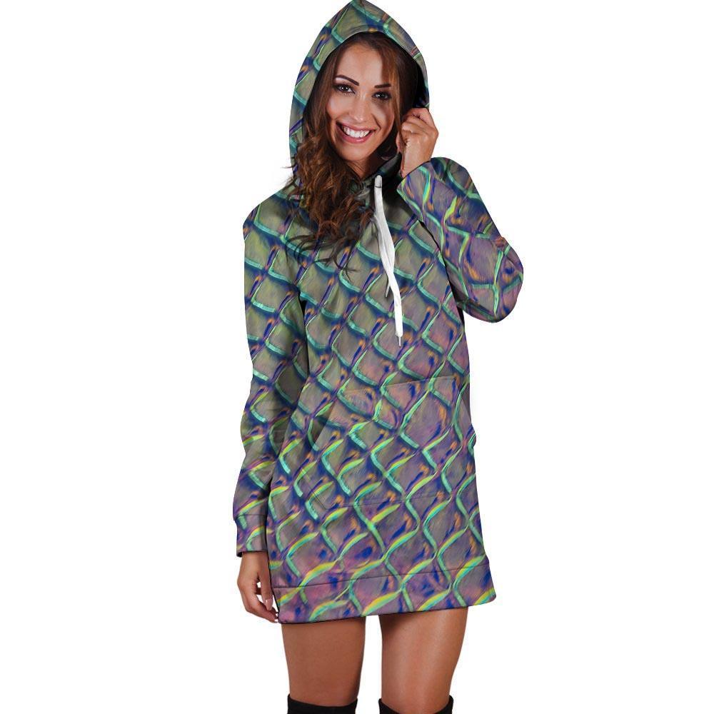 Holographic Snakeskin Print Hoodie Dress-grizzshop