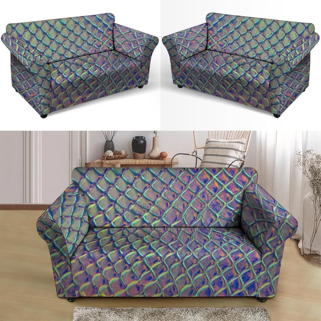 Holographic Snakeskin Print Loveseat Cover-grizzshop