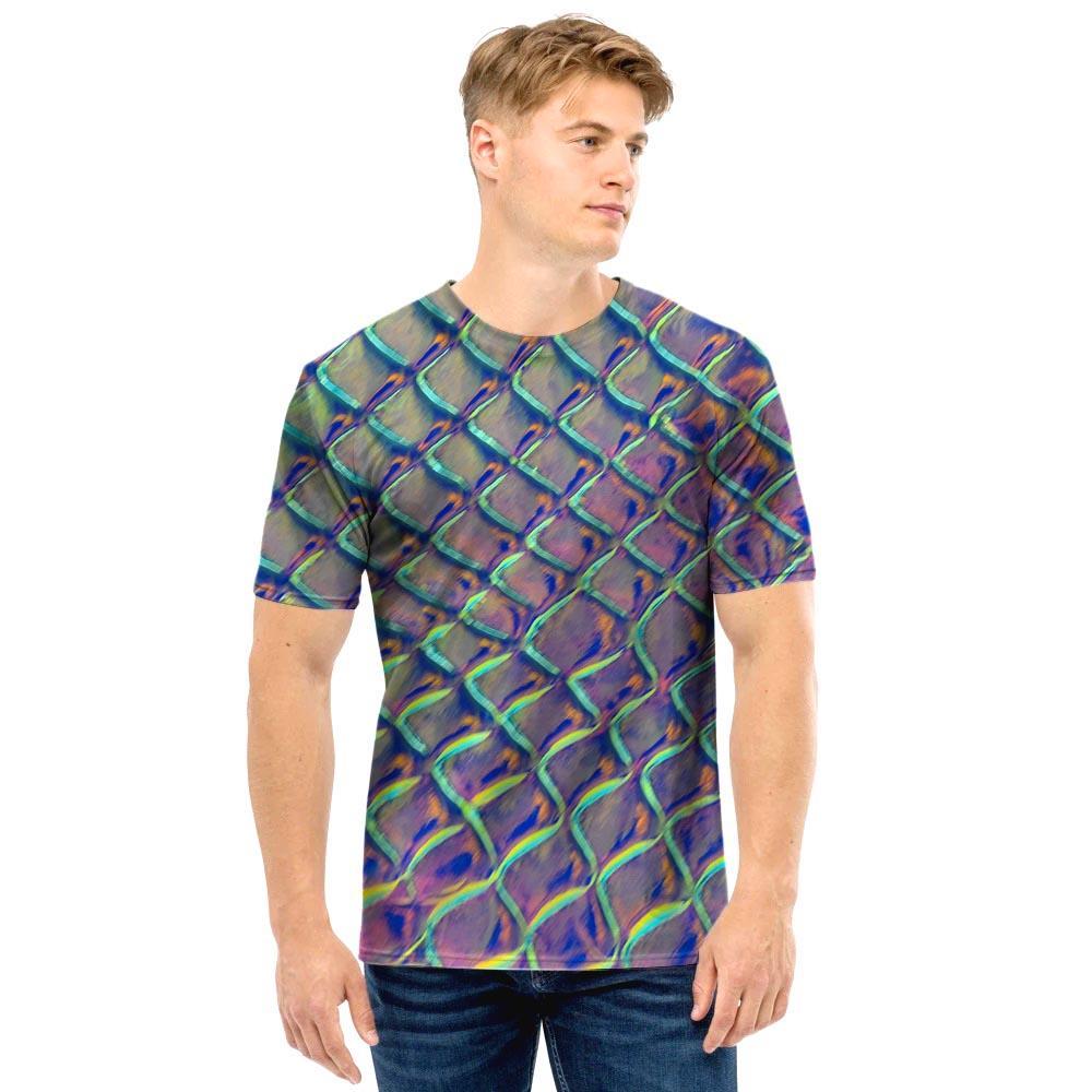 Holographic Snakeskin Print Men T Shirt-grizzshop