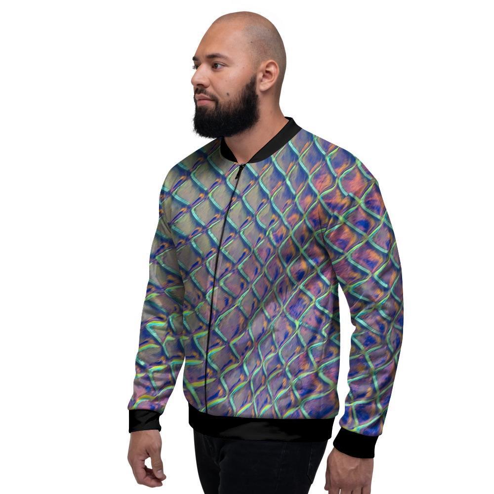 Holographic Snakeskin Print Men's Bomber Jacket-grizzshop