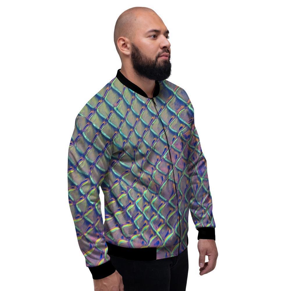 Holographic Snakeskin Print Men's Bomber Jacket-grizzshop