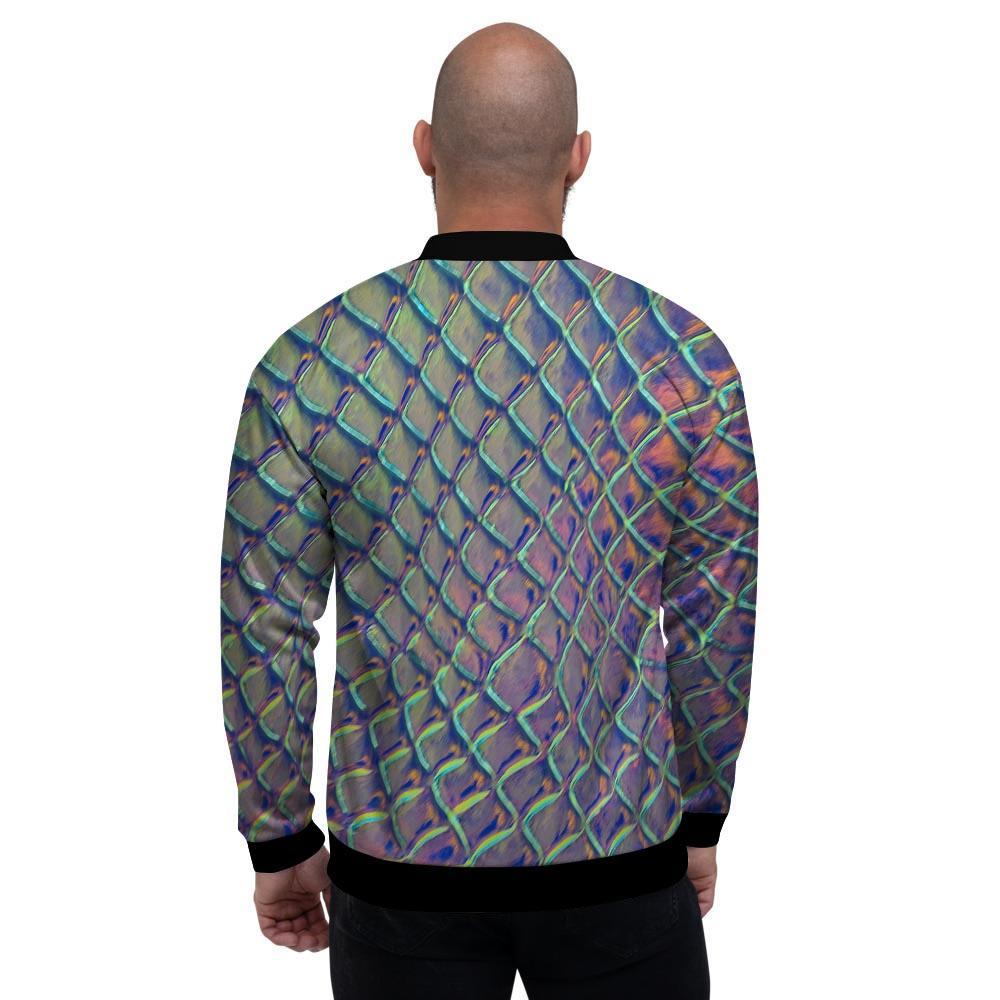 Holographic Snakeskin Print Men's Bomber Jacket-grizzshop